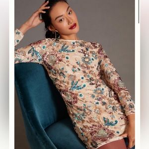NWT Anthropologie by Anthropologie cream, sequin, mini dress size 12